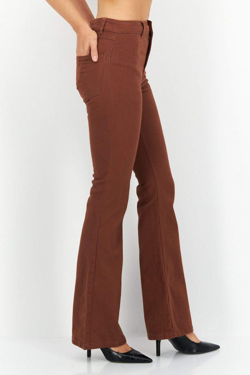 Don't Call Me Jennyfer Women Regular Fit Solid Stretchable Wide Leg Denim Jeans, Light Brown - Image 4