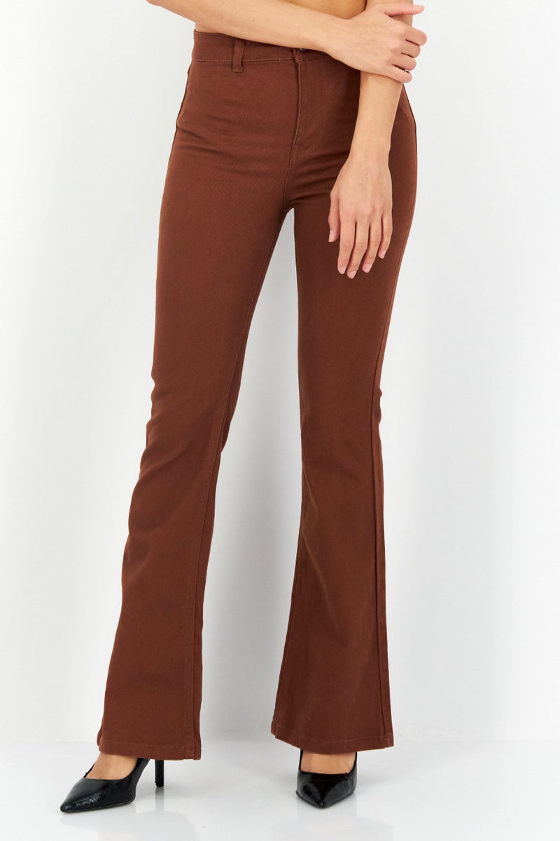 Don't Call Me Jennyfer Women Regular Fit Solid Stretchable Wide Leg Denim Jeans, Light Brown - Image 1