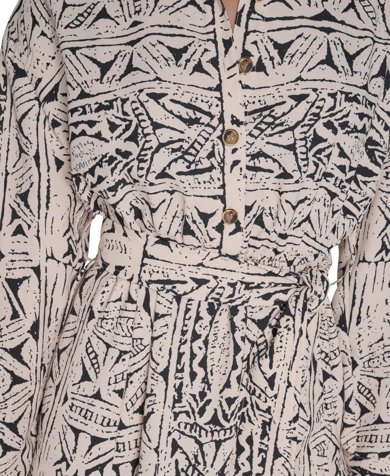 HALSTON H Women's Long Sleeve Collared V-Neck Dress, Vanilla/Blk, 10 - Image 3