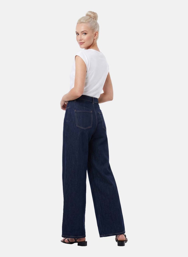 FOREVER 21 High-Waisted Pleated Wide-Leg Denim Jeans - Image 2