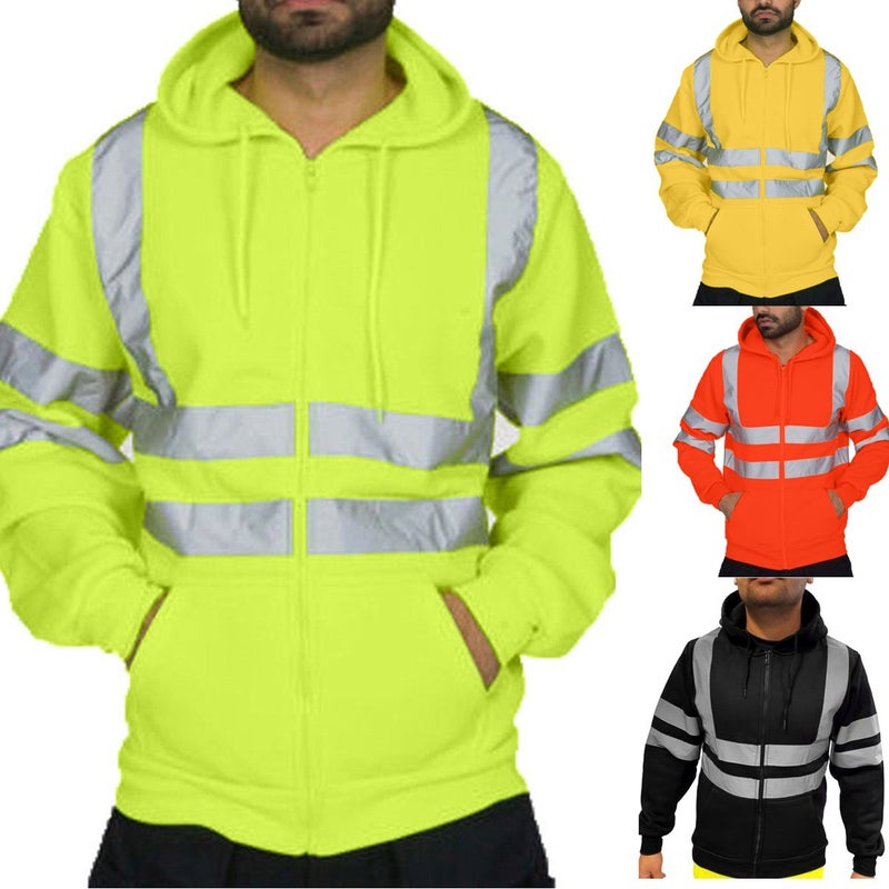 Mens High-Visibility Hooded Workwear Jacket Yellow  - Image 1