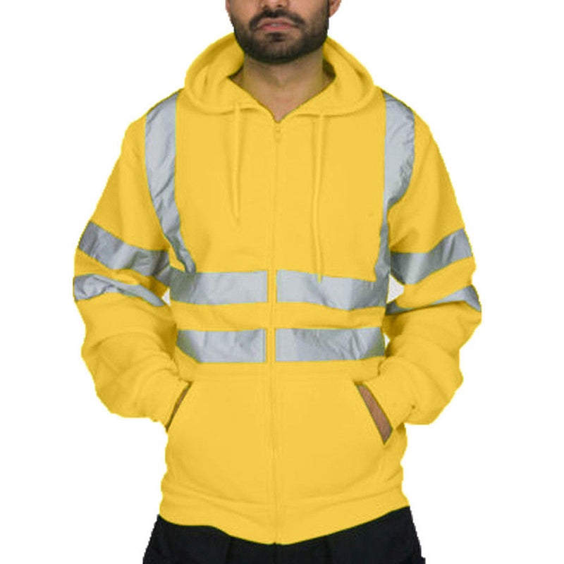 Mens High-Visibility Hooded Workwear Jacket Yellow  - Image 4