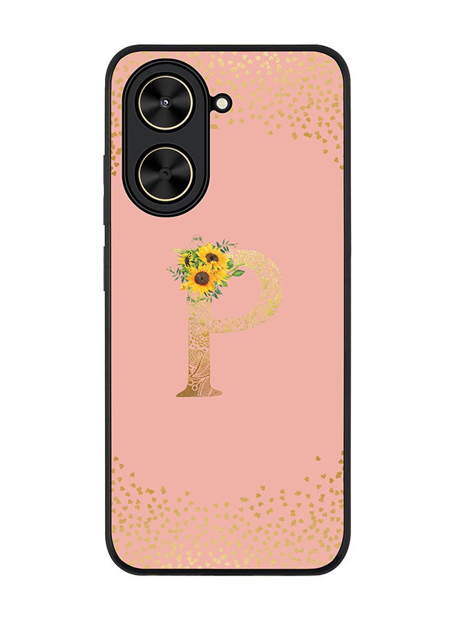 Stylizedd For Xiaomi Poco C71 / Redmi A5 4G Case,Slim fit Camera Protection, Shockproof Thin Phone cover  - Custom Floral Monogram - P  (Rose Pink )