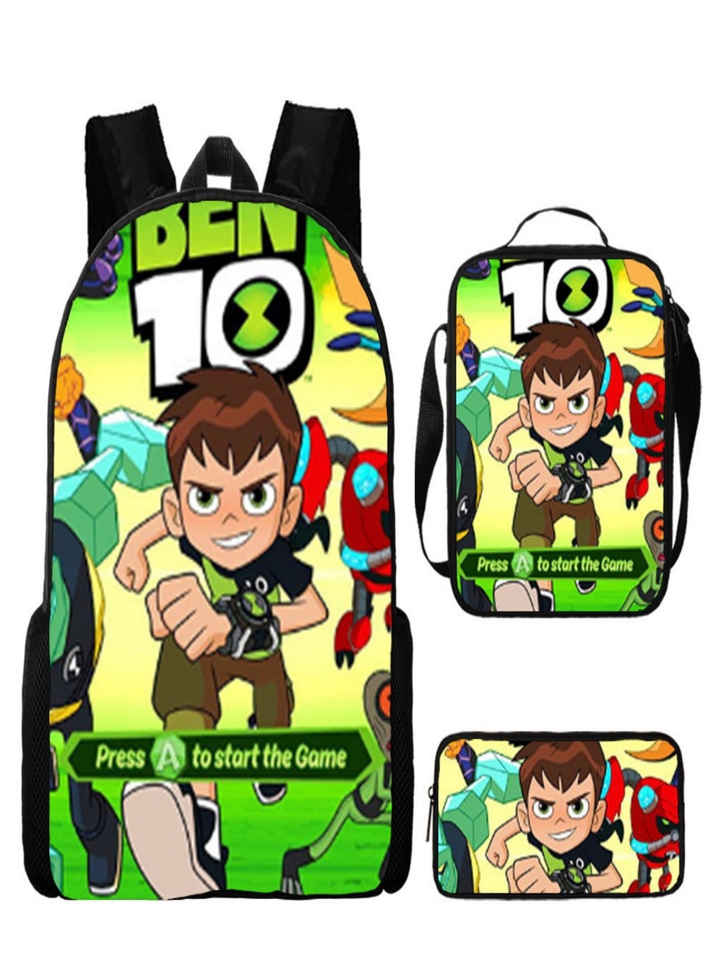 BEN 10 Children Backpack Schoolbag Teen Student School Book bag with Lunch Box Pen Case 3 in 1 for Kids