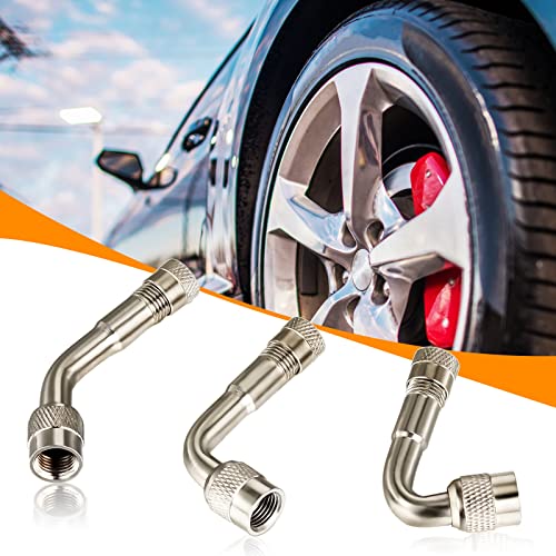 Frienda 8 Pcs Valve Stem Extension Include 2 Pcs 7.1 Inch Braided Dual Tire Valve Extenders 6 Pcs 45 90 135 Degree Brass Valve Stem Extender for Dual Wheels Passenger Cars RV Bicycle Trailer(7.1 Inches) - Image 4