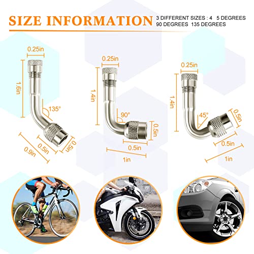 Frienda 8 Pcs Valve Stem Extension Include 2 Pcs 7.1 Inch Braided Dual Tire Valve Extenders 6 Pcs 45 90 135 Degree Brass Valve Stem Extender for Dual Wheels Passenger Cars RV Bicycle Trailer(7.1 Inches) - Image 3