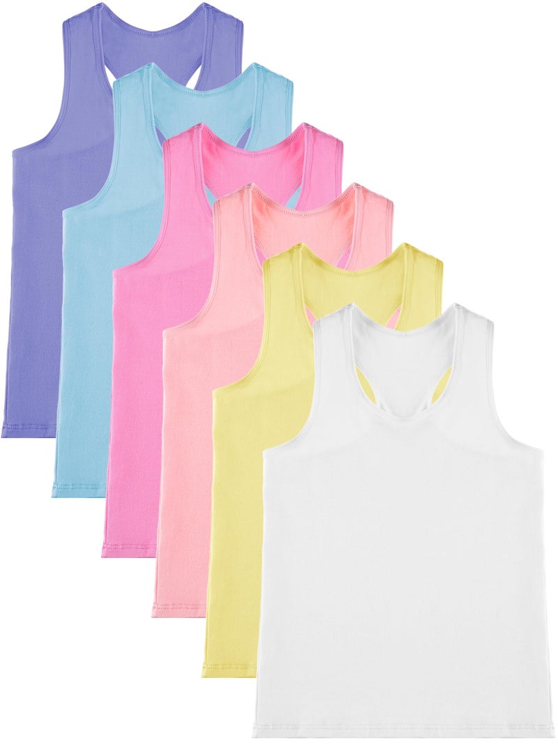Geyoga 6 Pieces Girls Dance Tank Top Sleeveless Cami Racerback Crop Camisole Outfit for Ballet Athletic910 YearsMacaron Color - Image 2