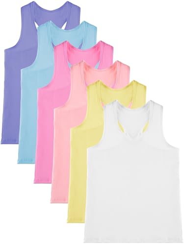 Geyoga 6 Pieces Girls Dance Tank Top Sleeveless Cami Racerback Crop Camisole Outfit for Ballet Athletic910 YearsMacaron Color - Image 1