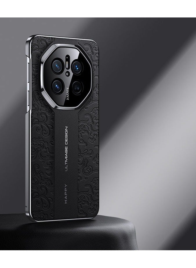 عام غلاف واقٍ من الجلد الطبيعي بتصميم مخطط لهاتف Huawei Pura 80 Ultra، خفيف جدًا ومقاوم للصدمات ومثالي للاستخدام المهني - Image 1