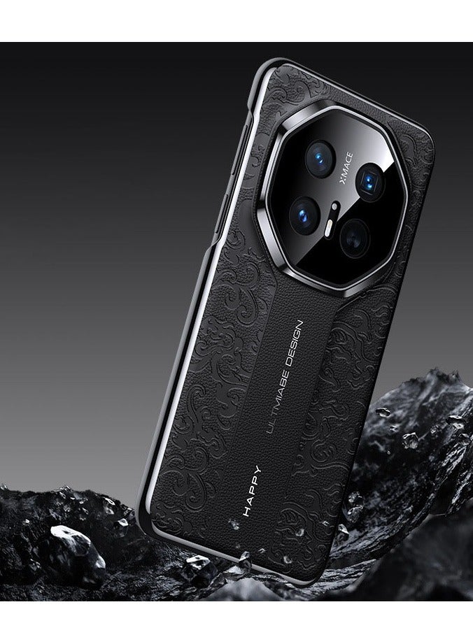 عام غلاف واقٍ من الجلد الطبيعي بتصميم مخطط لهاتف Huawei Pura 80 Ultra، خفيف جدًا ومقاوم للصدمات ومثالي للاستخدام المهني - Image 5