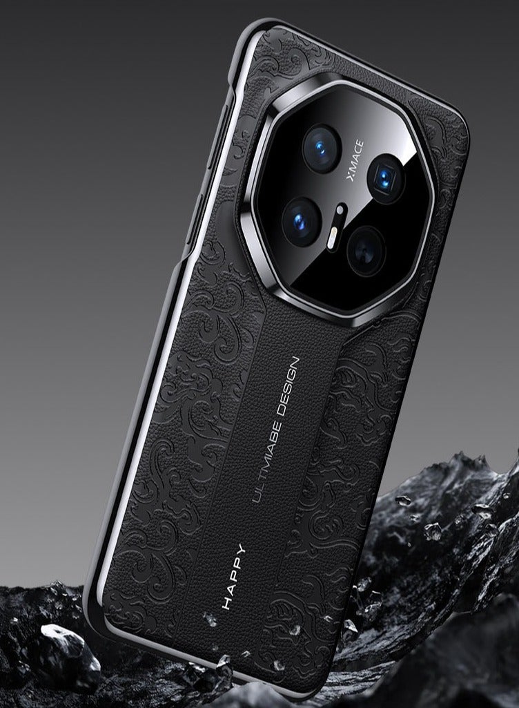 عام غلاف واقٍ من الجلد الطبيعي بتصميم مخطط لهاتف Huawei Pura 80 Ultra، خفيف جدًا ومقاوم للصدمات ومثالي للاستخدام المهني - Image 2
