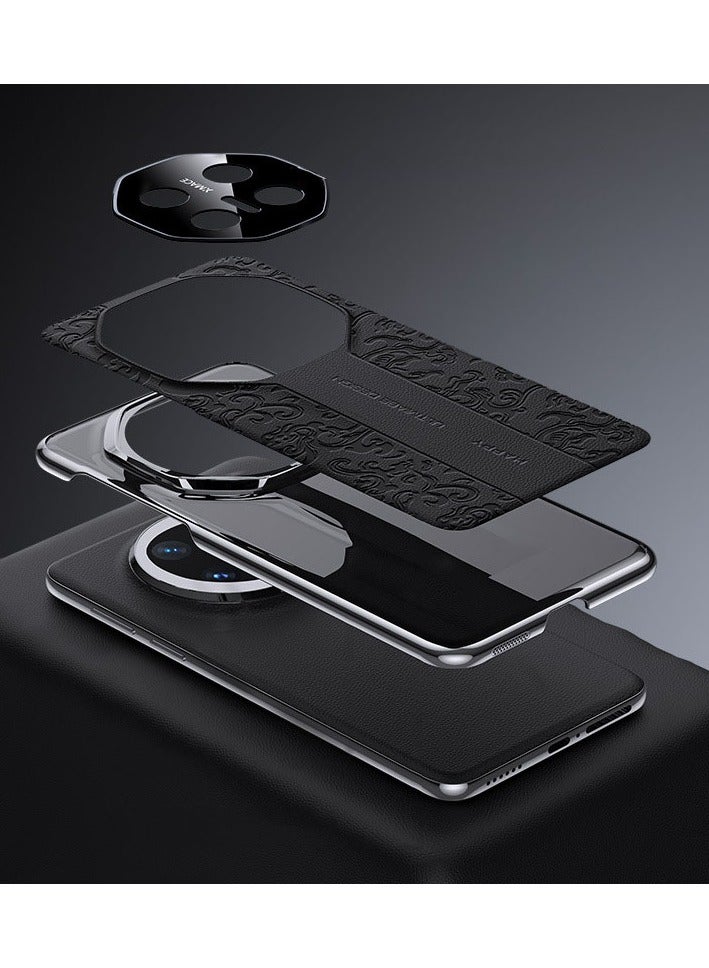 عام غلاف واقٍ من الجلد الطبيعي بتصميم مخطط لهاتف Huawei Pura 80 Ultra، خفيف جدًا ومقاوم للصدمات ومثالي للاستخدام المهني - Image 4