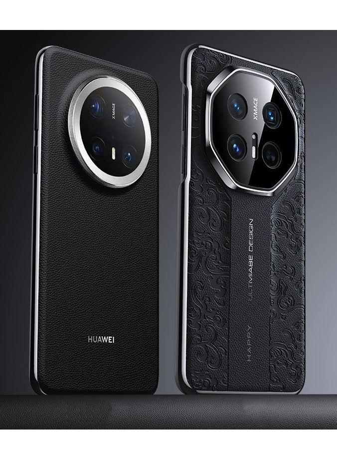 عام غلاف واقٍ من الجلد الطبيعي بتصميم مخطط لهاتف Huawei Pura 80 Ultra، خفيف جدًا ومقاوم للصدمات ومثالي للاستخدام المهني - Image 3
