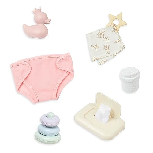 LullaBaby 9 Pieces Changing Set Diaper Baby Wipes Stacking Rings 14Inch Baby Doll Accessories Pretend Play 2 Years Play Care Set - Image 1