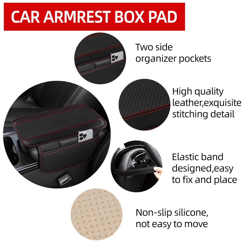 NBTEPEM 6 PCS Car Steering Wheel Cover Set, Microfiber Leather Steering Wheel Covers Universal 14.5-15 inch, Center Console Cover, Seat Belt Cushion, Cup Holder Coaster, Car Accessories Set Red - Image 4