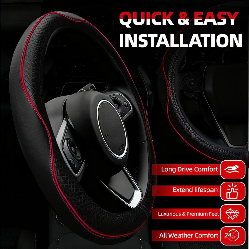 NBTEPEM 6 PCS Car Steering Wheel Cover Set, Microfiber Leather Steering Wheel Covers Universal 14.5-15 inch, Center Console Cover, Seat Belt Cushion, Cup Holder Coaster, Car Accessories Set Red - Image 2