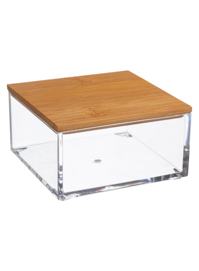 Five Simply Smart Selena Square Shaped Bathroom Organiser Box Clear and Brown 5.1 x 9.6 x 9.6 cm 161078 - Image 1