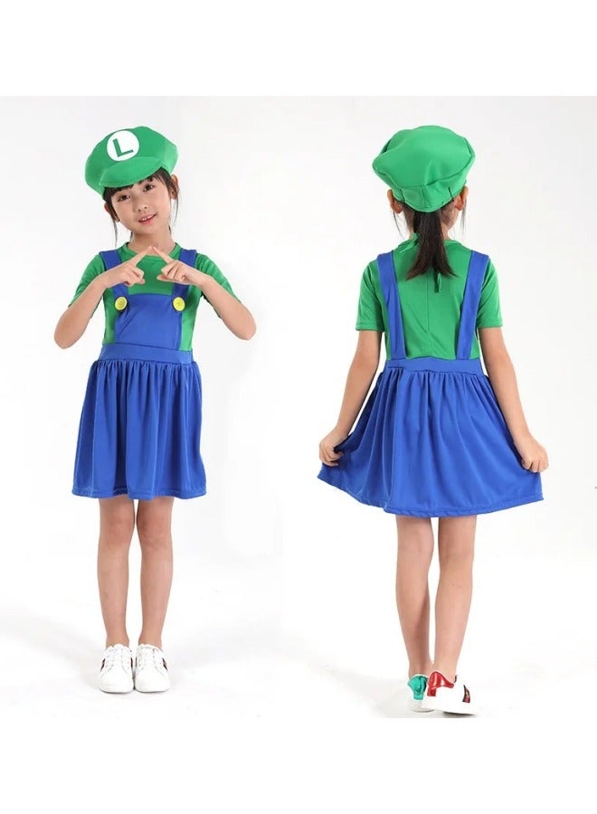 CCOVERY Super Costume Brothers Cosplay Fancy Dress Outdit with Mustache Hat for Kids Teens - Image 2