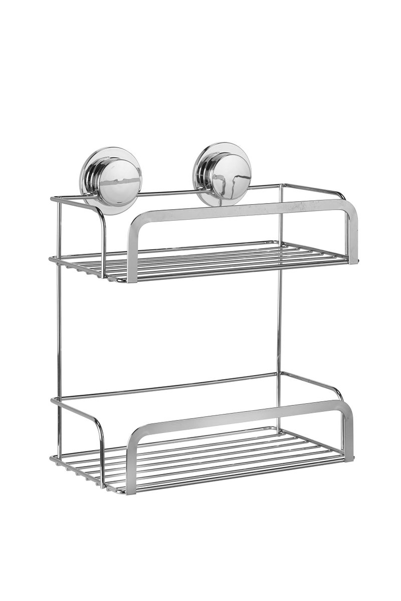 Croydex Stick N Lock Two Tier Cosmetic Basket  No Drilling Bathroom Storage Solution Versatile Shower Caddy Elegant Chrome Bathroom Accessory Easy to Clean and Reposition 25Kg Load