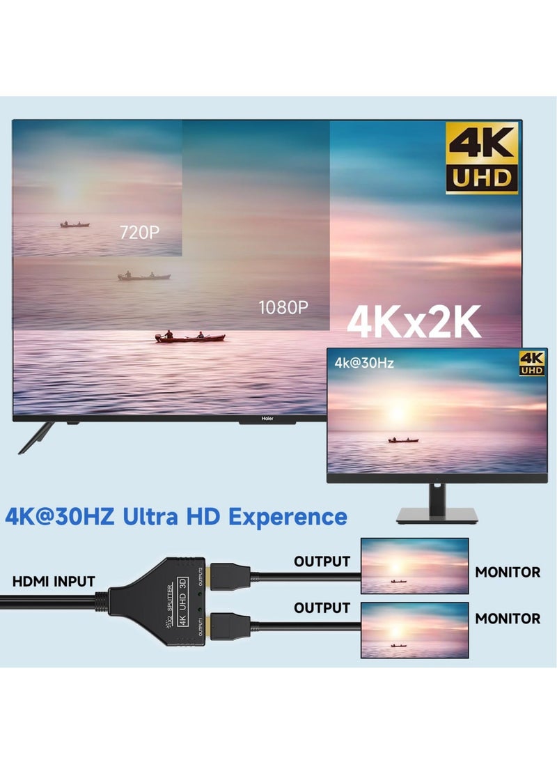 Captaintech 4K HDMI Splitter 1 in 2 Out, 4K 30Hz, HDMI 2.0 Cable Male to Dual Female, with Power USB Cable for HD, LED, LCD TV, Supports Dual Monitors Duplicated Mirror, 1080P 3D Full HD - Image 4