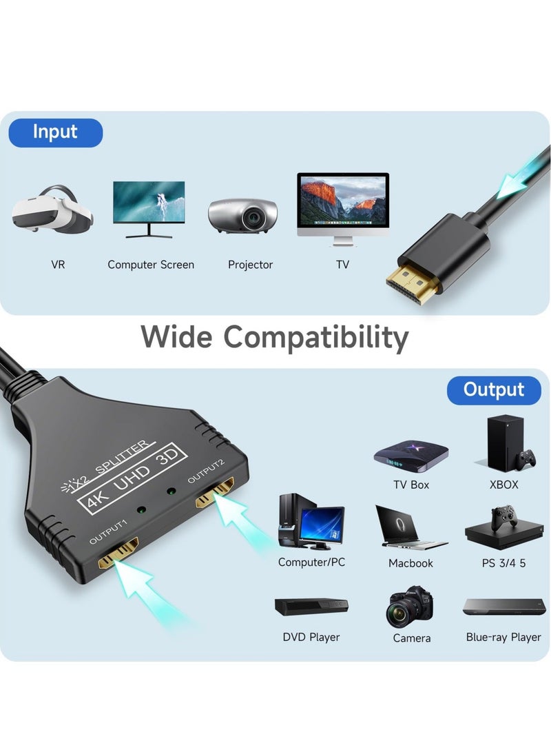 Captaintech 4K HDMI Splitter 1 in 2 Out, 4K 30Hz, HDMI 2.0 Cable Male to Dual Female, with Power USB Cable for HD, LED, LCD TV, Supports Dual Monitors Duplicated Mirror, 1080P 3D Full HD - Image 5