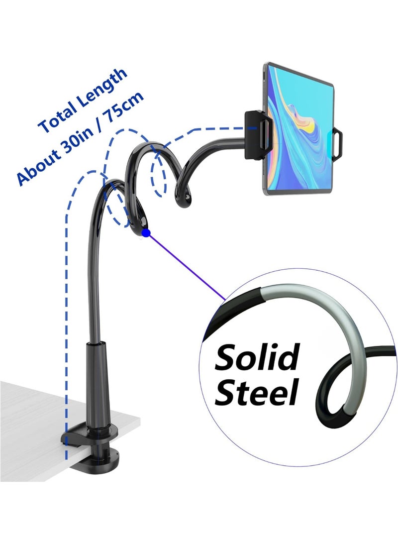 Hugifts Gooseneck Tablet Holder for Bed, 34inch Flexible Tablet Stand Holder with 360° Adjustable, Hands Free Tablet Mount Clip, Compatible with iPad/Kindle/Swit - Image 2