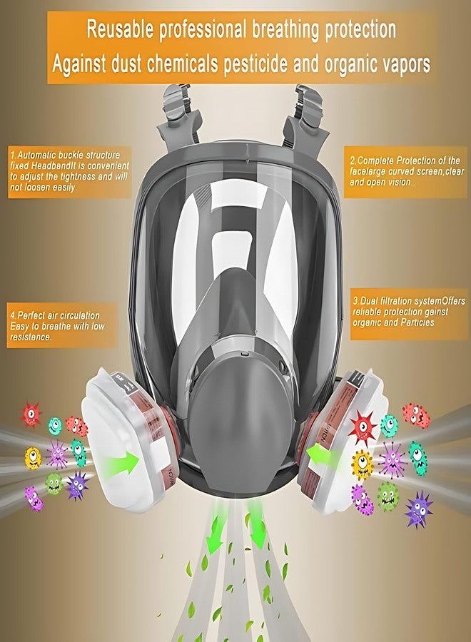 Cyrox قناع تنفس كامل الوجه من سيروكس للحماية من المواد الكيميائية والدهانات - ترشيح مزدوج الخراطيش، قابل لإعادة الاستخدام، تصميم مضاد للضباب للاستخدام الصناعي والمختبري والمنزلي - مثالي للعمل الصناعي (قطعة واحدة) - Image 3