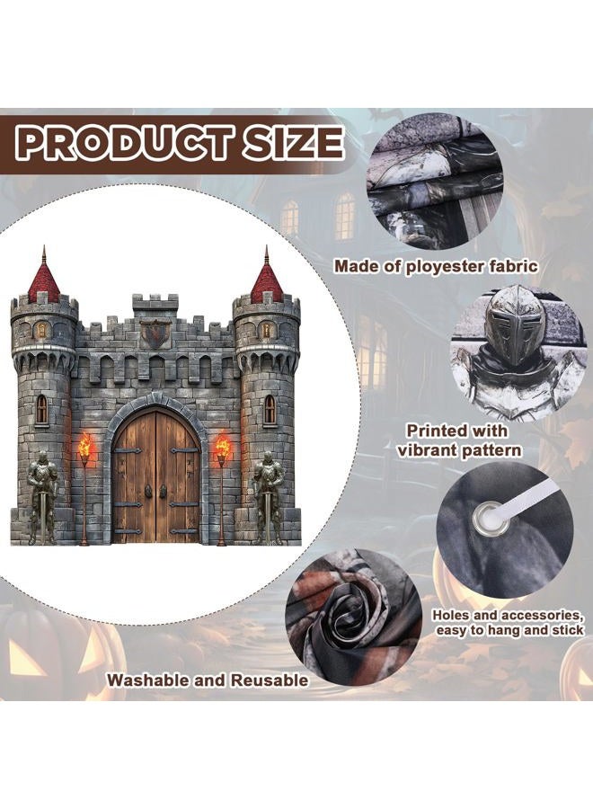 gisgfim 4 PCS Medieval Entryway Party Decorations Castle Door Covers Hanging Banner Porch Sign Medieval Castle Photo Props Background Torch Knight Porch Banner for Birthday Halloween Party Door Decor Supplies - Image 3