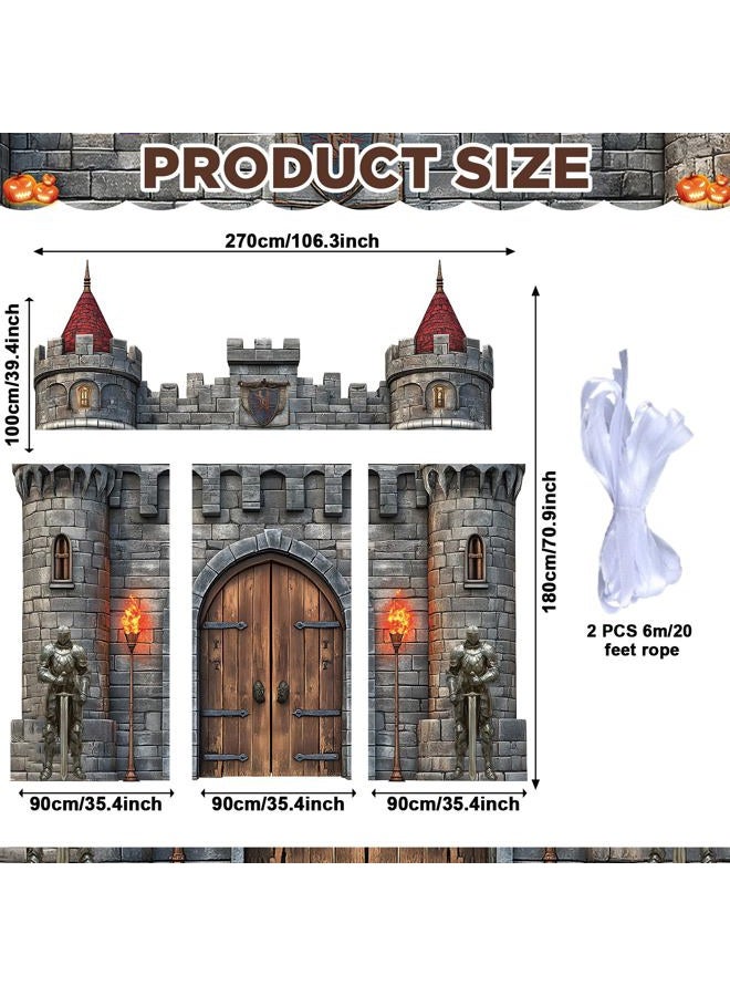 gisgfim 4 PCS Medieval Entryway Party Decorations Castle Door Covers Hanging Banner Porch Sign Medieval Castle Photo Props Background Torch Knight Porch Banner for Birthday Halloween Party Door Decor Supplies - Image 2