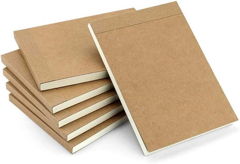 Bingcute 6 Pack Kraft Notebook Note Pad, Blank Page Journal White Sheet Soft Cover Journal Sketch Book 120 Pages/ 60 Sheets Memo Notepads Planner Perfect For Travel School - Image 1