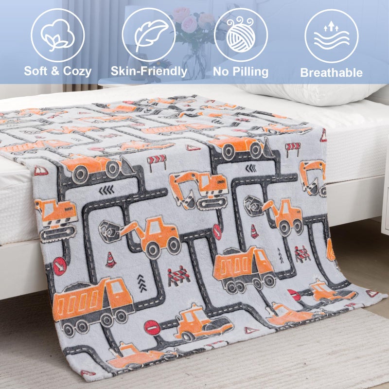 Levens Construction Truck Toys Gifts for Boys - Glow in The Dark Excavator Blanket Birthday Easter Christmas Valentine's Day Present for Kids Age 1 2 3 4 5 6 7 8 9 10 Year Old Toddler Soft Throw 50""x60"" - Image 3