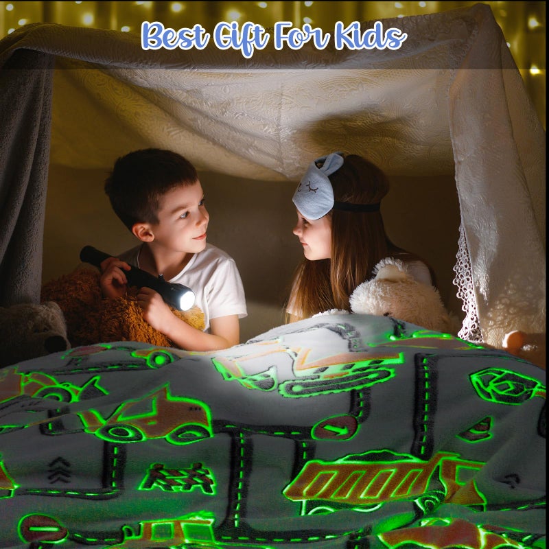 Levens Construction Truck Toys Gifts for Boys - Glow in The Dark Excavator Blanket Birthday Easter Christmas Valentine's Day Present for Kids Age 1 2 3 4 5 6 7 8 9 10 Year Old Toddler Soft Throw 50""x60"" - Image 2