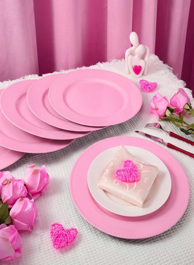 FoldTier 6 Pcs 13" Beaded Charger Plates Plastic Round Charger Bulk for Tabletop Decorations Wedding Birthday Tableware Hot Pink Party Supplies Formal Setting Centerpiece Baby Shower Catering Event - Image 3