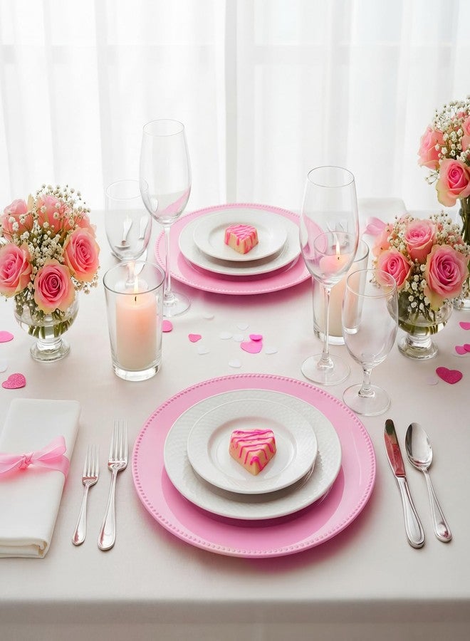 FoldTier 6 Pcs 13" Beaded Charger Plates Plastic Round Charger Bulk for Tabletop Decorations Wedding Birthday Tableware Hot Pink Party Supplies Formal Setting Centerpiece Baby Shower Catering Event - Image 4