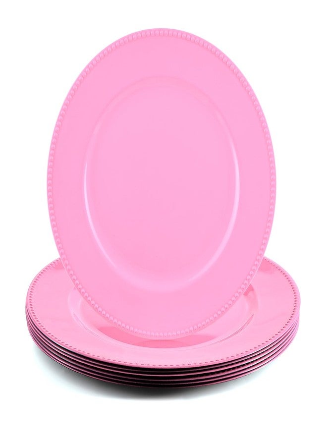 FoldTier 6 Pcs 13" Beaded Charger Plates Plastic Round Charger Bulk for Tabletop Decorations Wedding Birthday Tableware Hot Pink Party Supplies Formal Setting Centerpiece Baby Shower Catering Event - Image 1