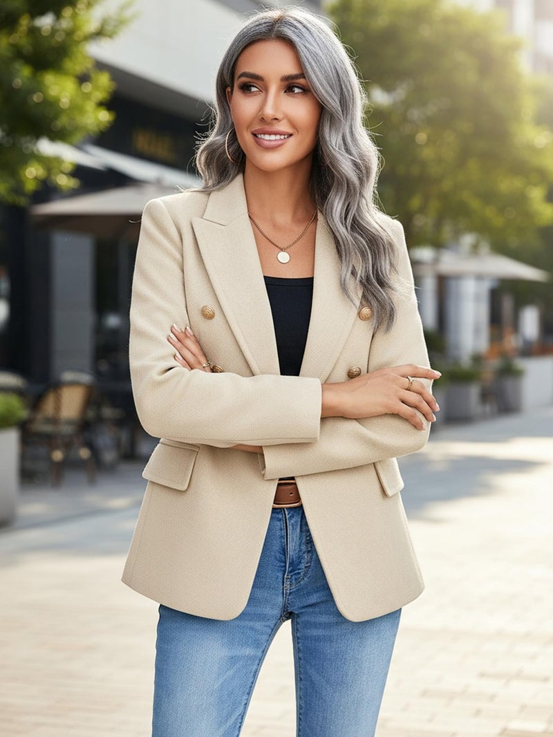 Mina Self Wool Blazer Jackets for Women 2026 Fall Winter Beige Women's Long Oversized Trendy Casual Dressy Business Ladies Outfits Womens Blazers Suit for Work Professional - Image 4