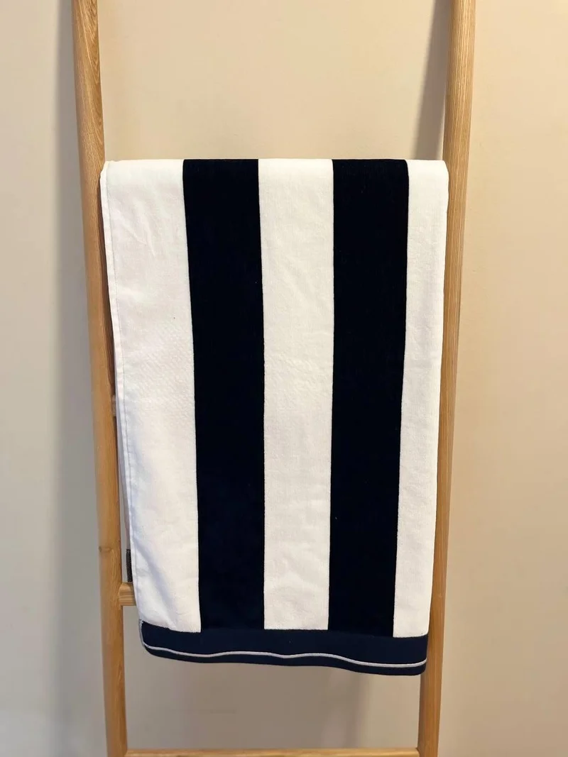 Bluenity Cotton Beach Towel 90x160 Cm Navy Blue/White