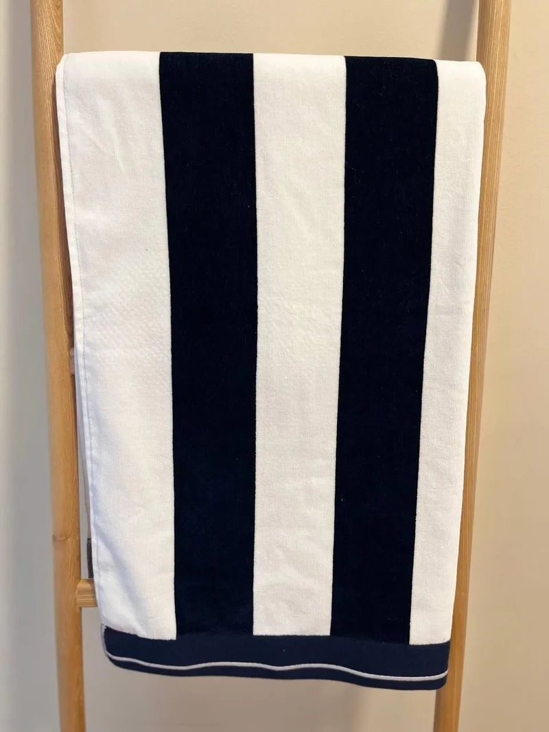 Bluenity Cotton Beach Towel 90x160 Cm Navy Blue/White