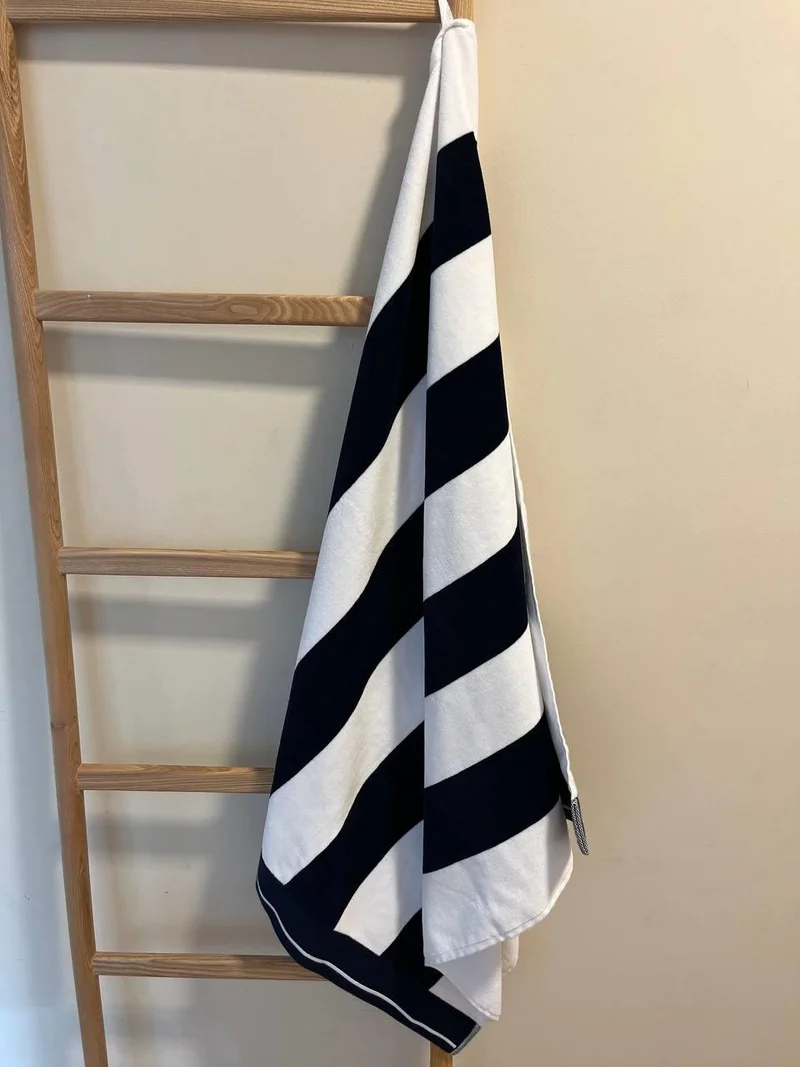 Bluenity Cotton Beach Towel 90x160 Cm Navy Blue/White
