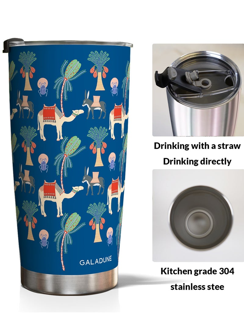 GALADUNE Stainless Steel Travel Coffee Mug, Double Wall Vacuum Insulated, 20 Ounces, Suitable for Iced or Hot Drinks, Blue flora and fauna  - Image 4
