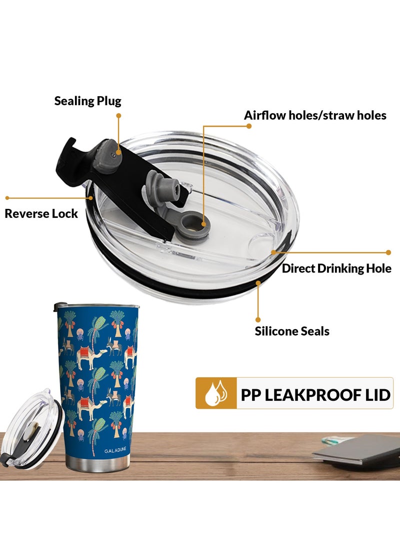GALADUNE Stainless Steel Travel Coffee Mug, Double Wall Vacuum Insulated, 20 Ounces, Suitable for Iced or Hot Drinks, Blue flora and fauna  - Image 5