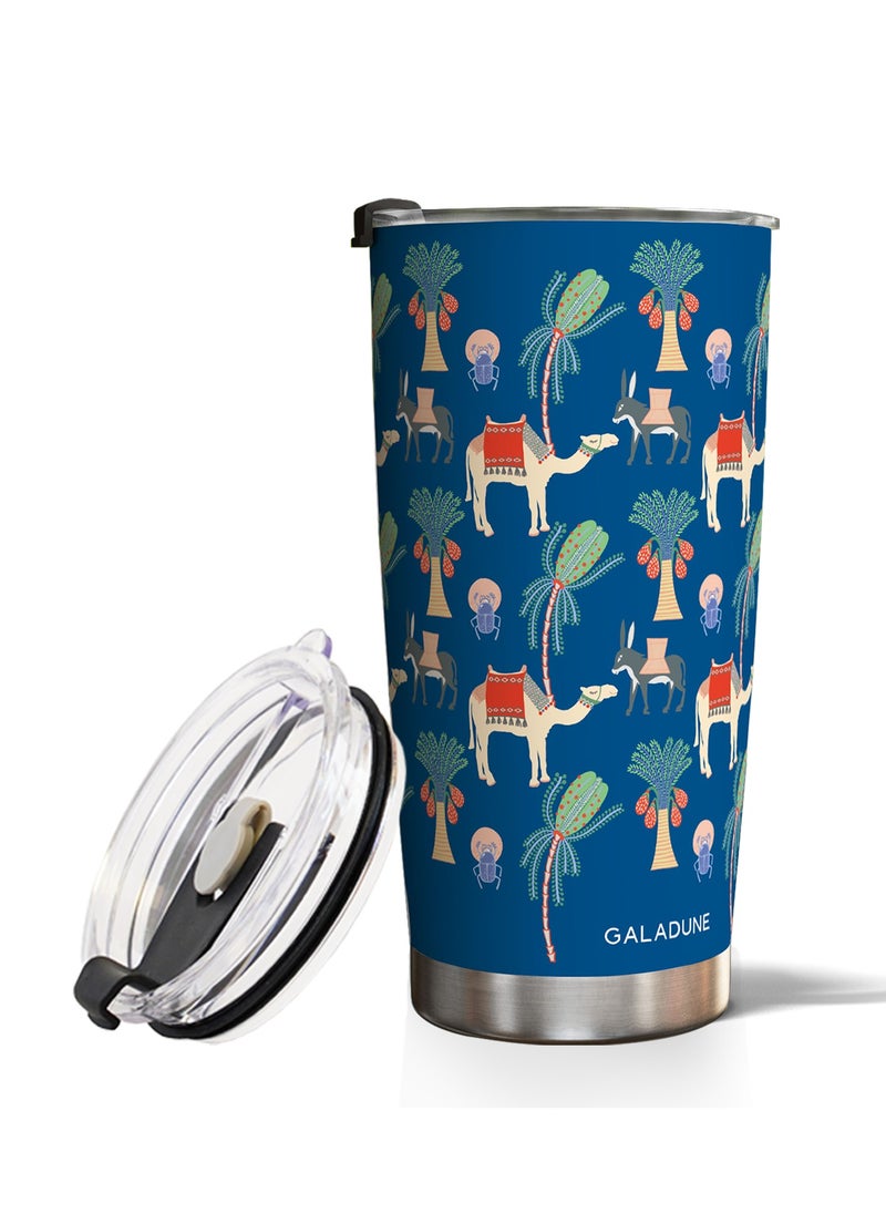 GALADUNE Stainless Steel Travel Coffee Mug, Double Wall Vacuum Insulated, 20 Ounces, Suitable for Iced or Hot Drinks, Blue flora and fauna  - Image 1