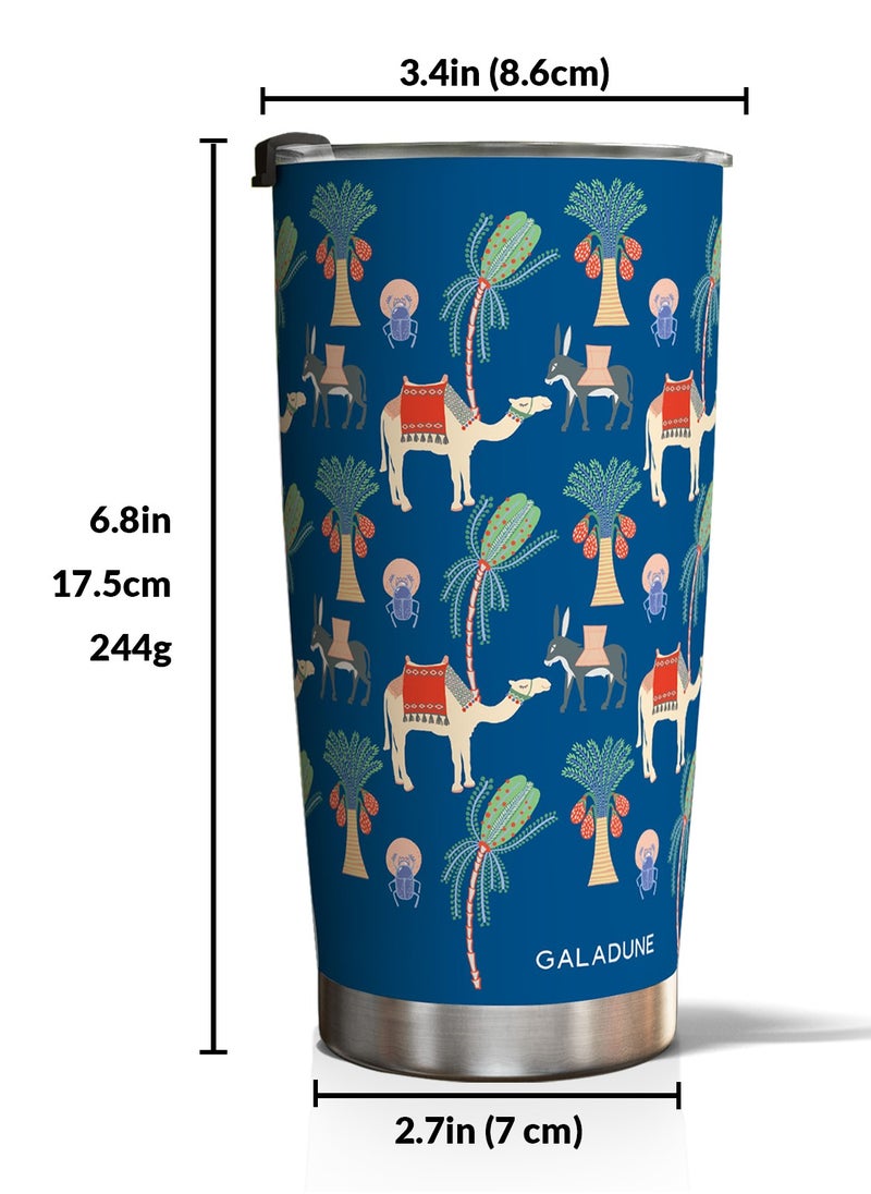 GALADUNE Stainless Steel Travel Coffee Mug, Double Wall Vacuum Insulated, 20 Ounces, Suitable for Iced or Hot Drinks, Blue flora and fauna  - Image 3