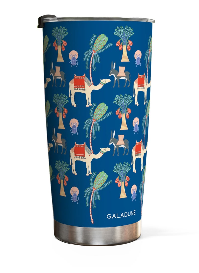 GALADUNE Stainless Steel Travel Coffee Mug, Double Wall Vacuum Insulated, 20 Ounces, Suitable for Iced or Hot Drinks, Blue flora and fauna  - Image 2
