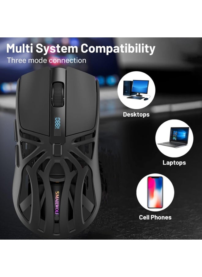 SMAILWOLF - RS8 Gaming Mouse 2.4G/Bluetooth/Wired Tri-Mode 6 Buttons,Digital Display,Silent Mice,Rechargeable,Customizable Macro and RGB Backlight USB for PC/Mac/Laptop - Image 1