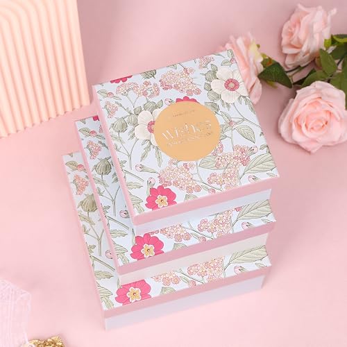HOME ELEMENTS 3 Pcs Best Wishes Luxury Gift Boxes Set with Lid, Decorative Present Boxes,Bridesmaid Box, Empty Gift Boxes for Hampers, Birthdays, Weddings & Events, Special Occasions (Pink) - Image 1