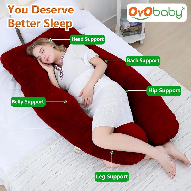 OYO BABY OYO BABY Maternity Pillows for Pregnancy Sleeping Pregnancy Pillows for Sleeping Maternity Pillow for Pregnant Women UShaped Pillow Washable Premium Velvet Cover Maroon - Image 2