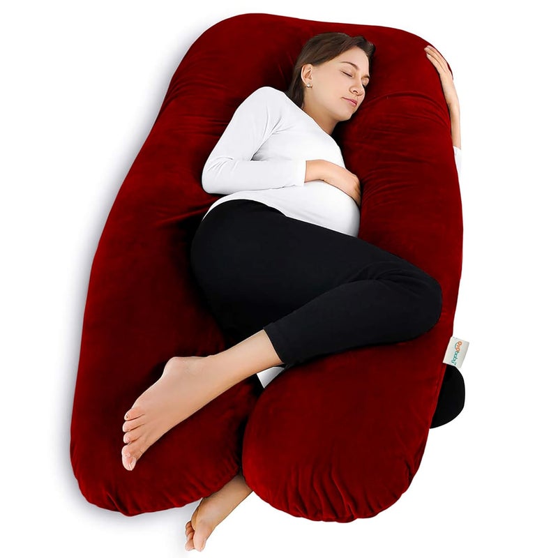 OYO BABY OYO BABY Maternity Pillows for Pregnancy Sleeping Pregnancy Pillows for Sleeping Maternity Pillow for Pregnant Women UShaped Pillow Washable Premium Velvet Cover Maroon - Image 1