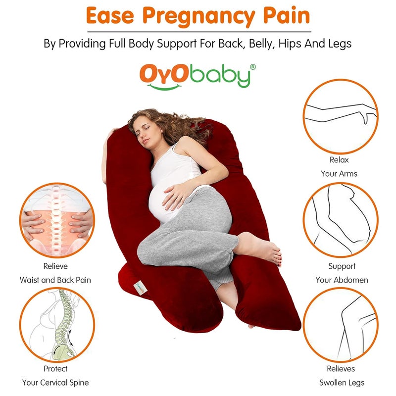OYO BABY OYO BABY Maternity Pillows for Pregnancy Sleeping Pregnancy Pillows for Sleeping Maternity Pillow for Pregnant Women UShaped Pillow Washable Premium Velvet Cover Maroon - Image 3