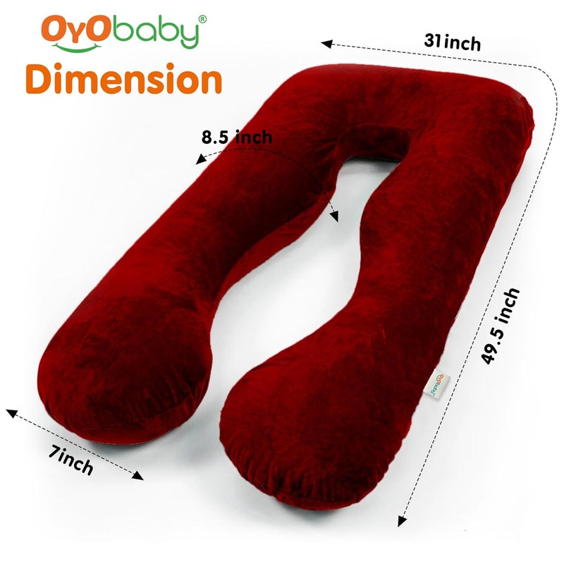 OYO BABY OYO BABY Maternity Pillows for Pregnancy Sleeping Pregnancy Pillows for Sleeping Maternity Pillow for Pregnant Women UShaped Pillow Washable Premium Velvet Cover Maroon - Image 4